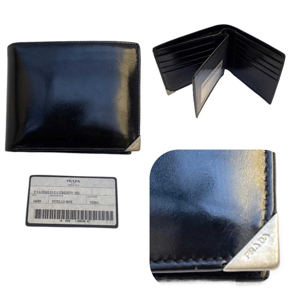 Auc Prada Black Pat Leather Three Fold ID Wallet Vintage